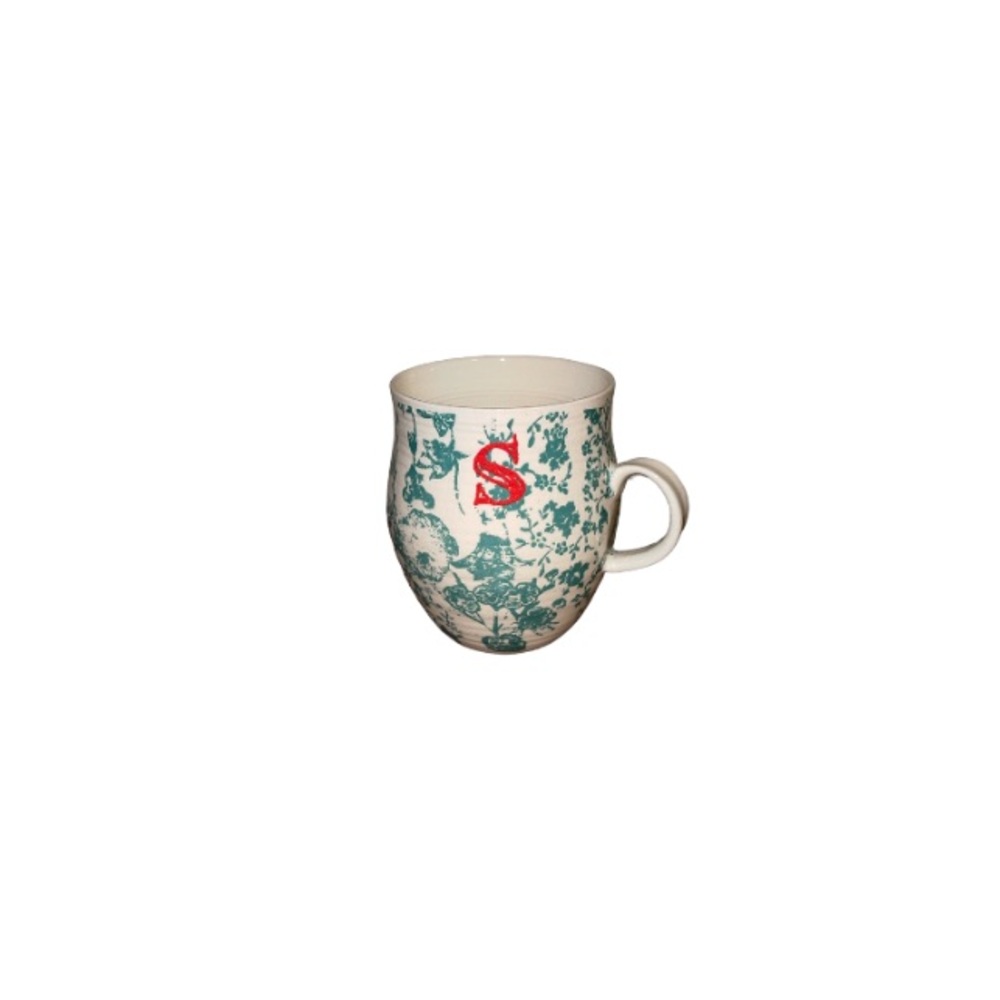Anthropologie “Homegrown” Teal and White Letter “S” Mug